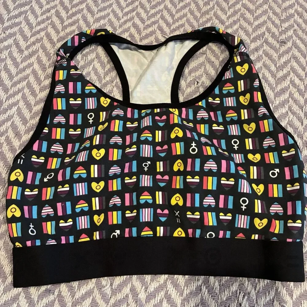 TomboyX TAKE PRIDE Racerback SPORTS Bra LGBTQIA 🌈 RAINBOW FLAG SIZE M - Picture 3 of 9